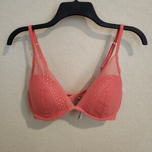 Victoria's Secret Mesh Floral Lace Incredible Plunge Bra - Coral Pink - 34D